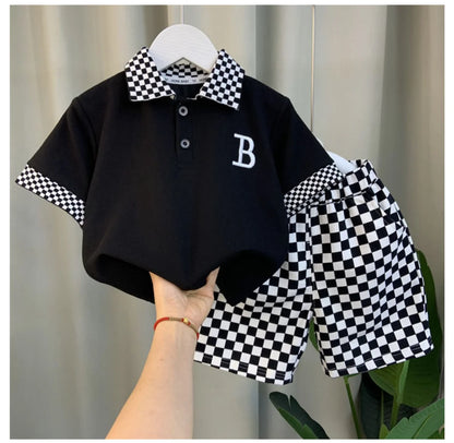 Checkerboard Polo Shirt & Shorts Set for Boys