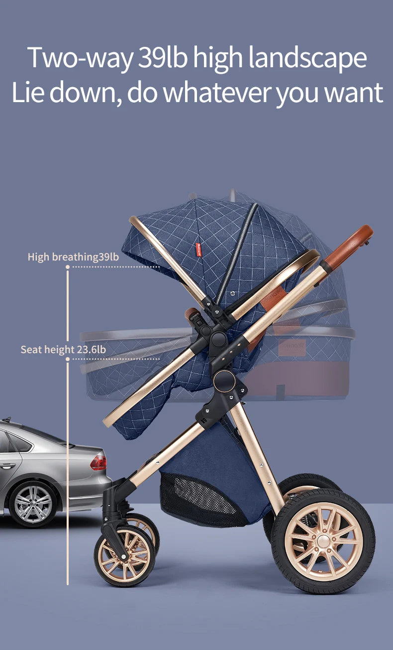 Luxury 3-in-1 Baby Stroller with Infant Carrier – Reversible, Lie-Flat, High Landscape Pushchair