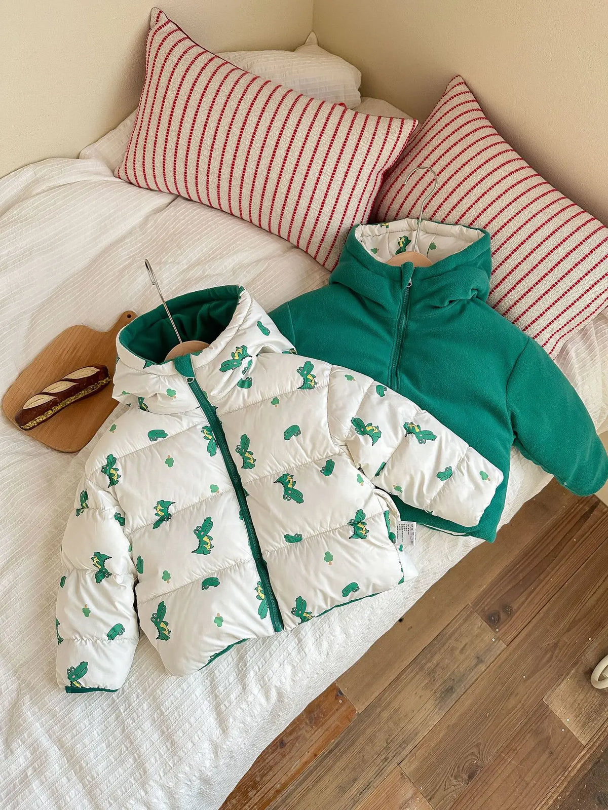 Reversible Bunny Print Hooded Puffer Jacket for Girls