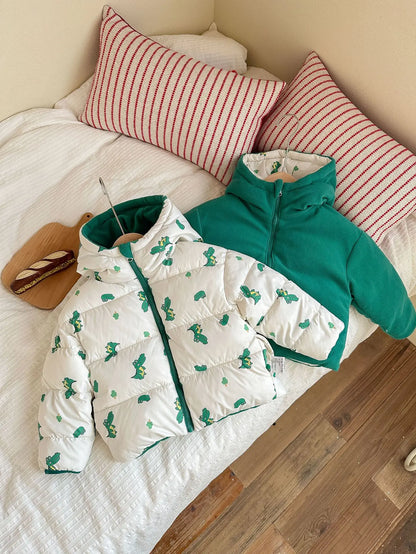 Reversible Bunny Print Hooded Puffer Jacket for Girls