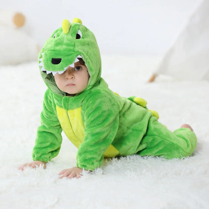 Plush Dinosaur Hooded Baby Romper