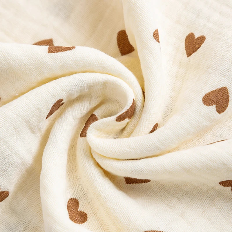 Playful Heart & Animal Print Cotton Muslin Baby Blanket