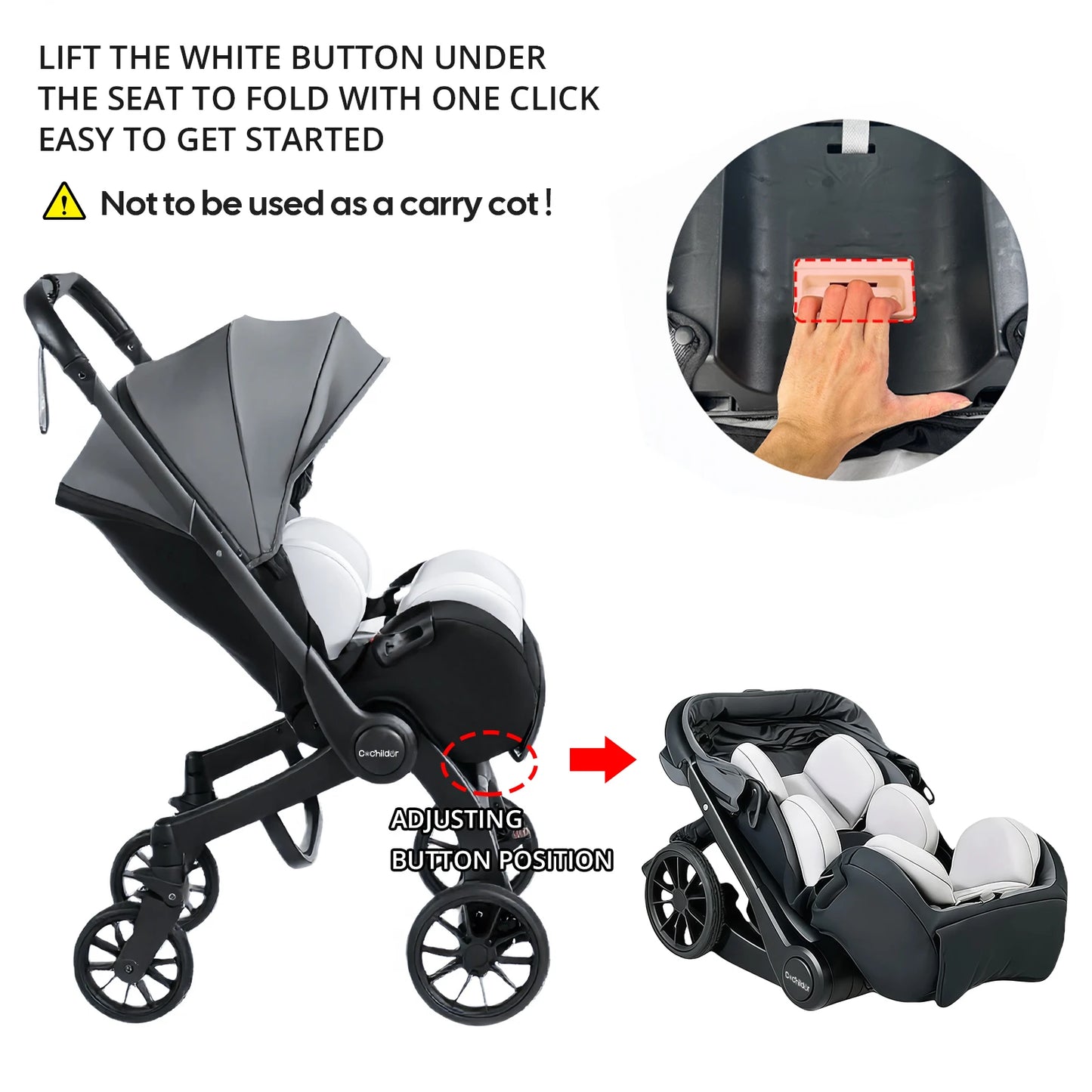 Reversible High-View Stroller with Car Seat Attachment – Adjustable Backrest, One-Click Fold Pushchair