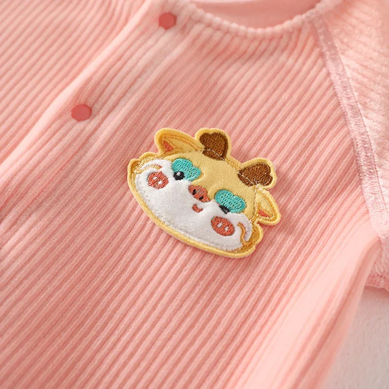 Animal Appliqué Ribbed Cotton Romper for Babies