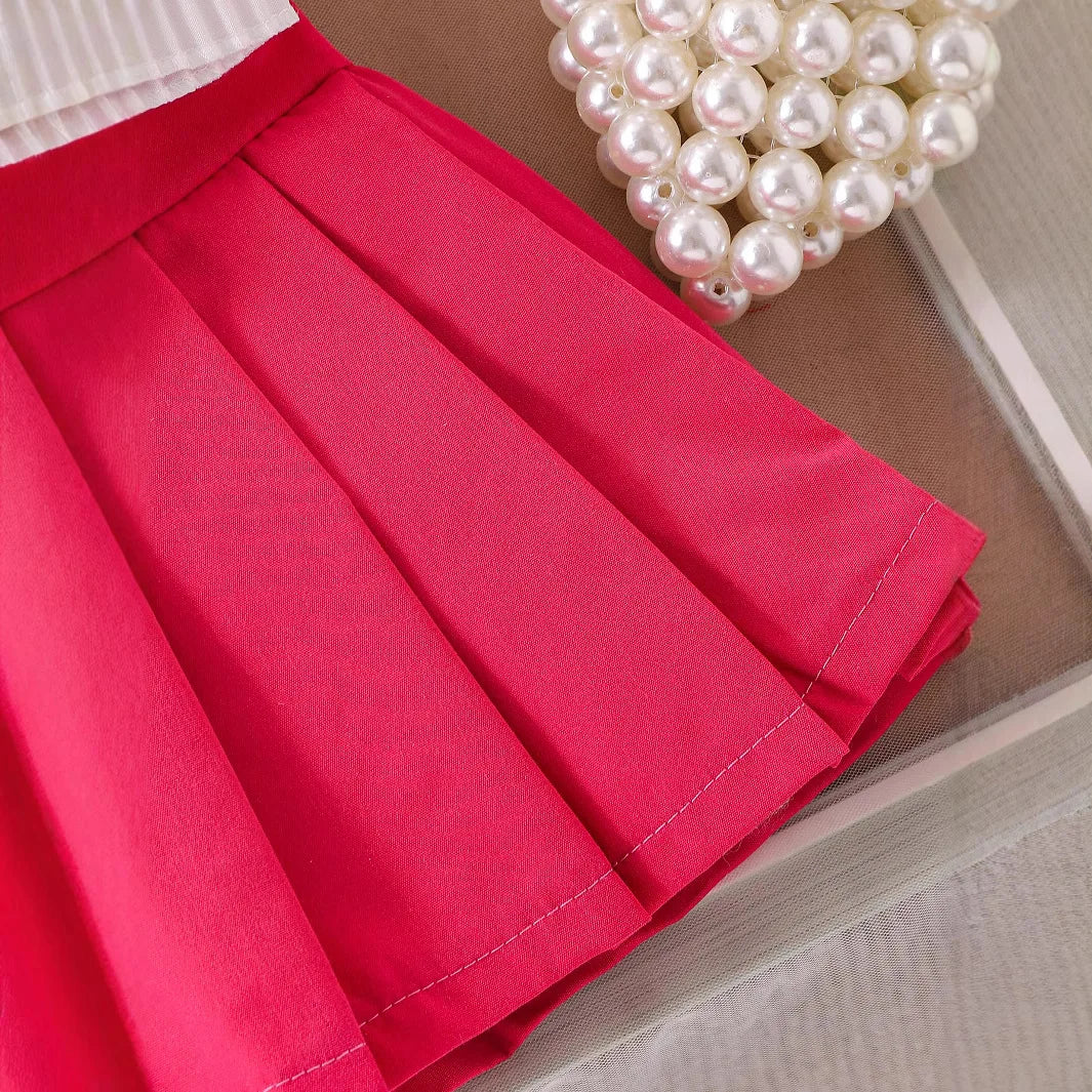 Rosette Ruffle Top & Pleated Skirt Set for Baby Girls