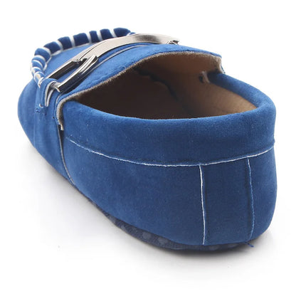 Metal Buckle Suede-Look Baby Loafers with Contrast Stitching