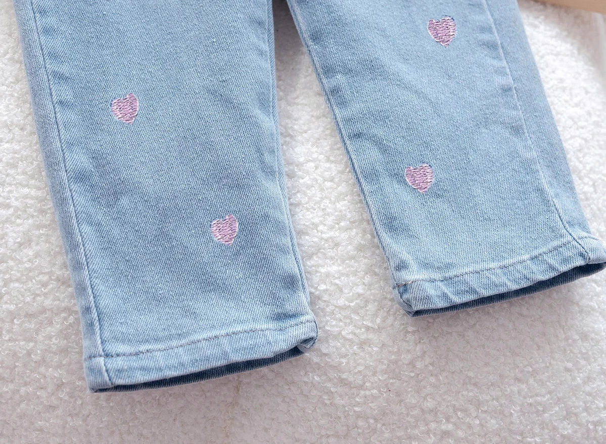 Pink Heart Elastic-Waist Jeans for Girls