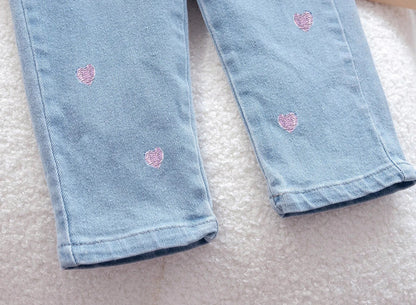 Pink Heart Elastic-Waist Jeans for Girls