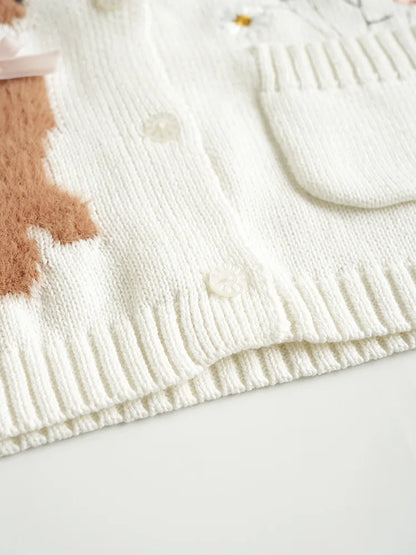Knit Cardigan Sweater for Babies, Toddlers & Little Kids (9 Months–7 Years) – Button-Front, Embroidered Animals & Floral Details