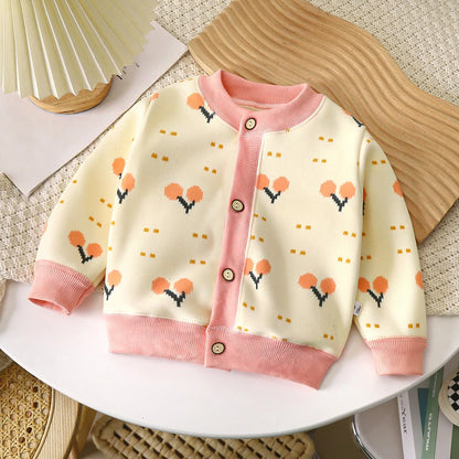 Colorful Print Button Cardigan for Girls