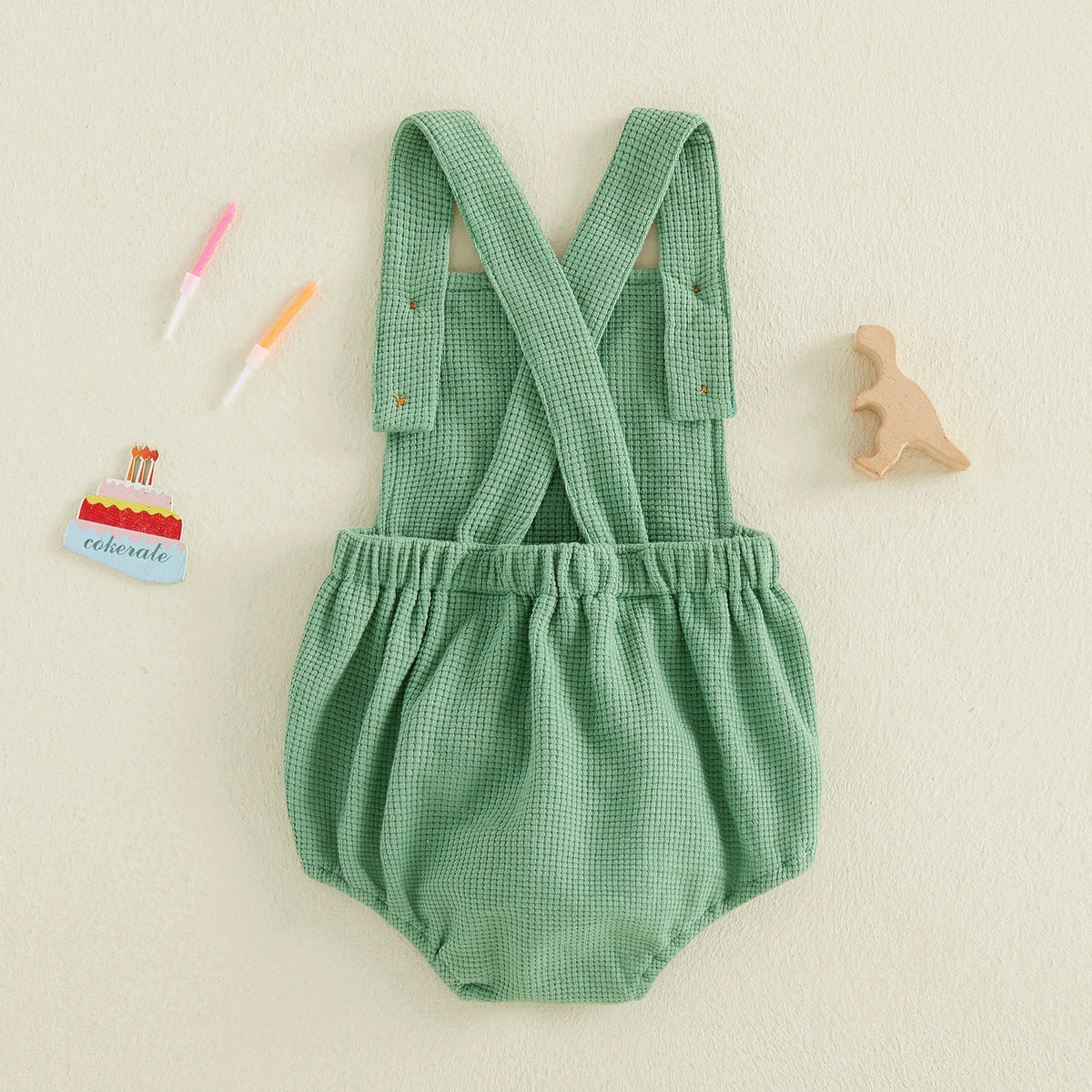 Dino Half-Birthday Waffle-Knit Overall Romper for Baby Boys
