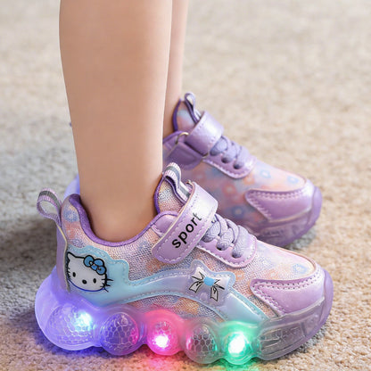 Girls Cartoon LED Light Sneakers in PU Leather