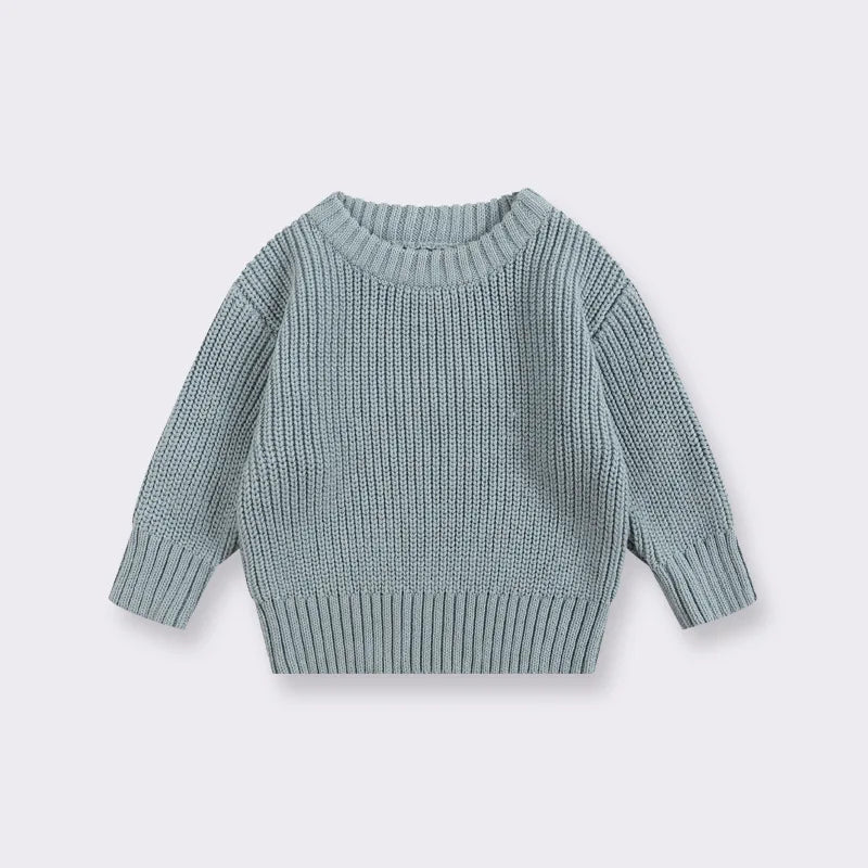 Chunky Ribbed Crewneck Cotton Sweater for Babies & Kids