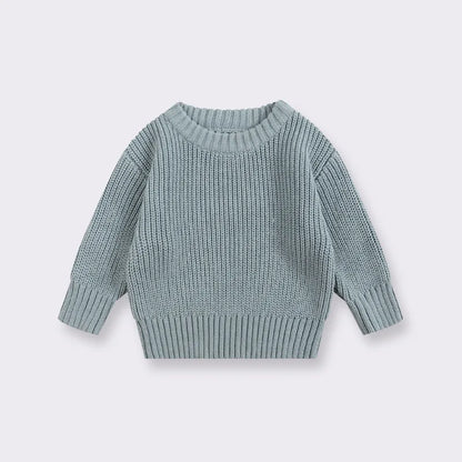 Chunky Ribbed Crewneck Cotton Sweater for Babies & Kids