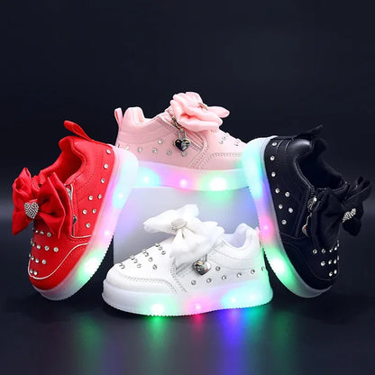 Little Girls LED Light Bow Sneakers