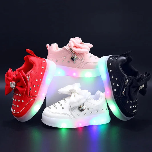 Little Girls LED Light Bow Sneakers