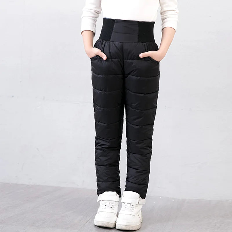 Kids High-Waist Winter Puffer Pants – Warm Waterproof Snow & Ski Trousers (Unisex)