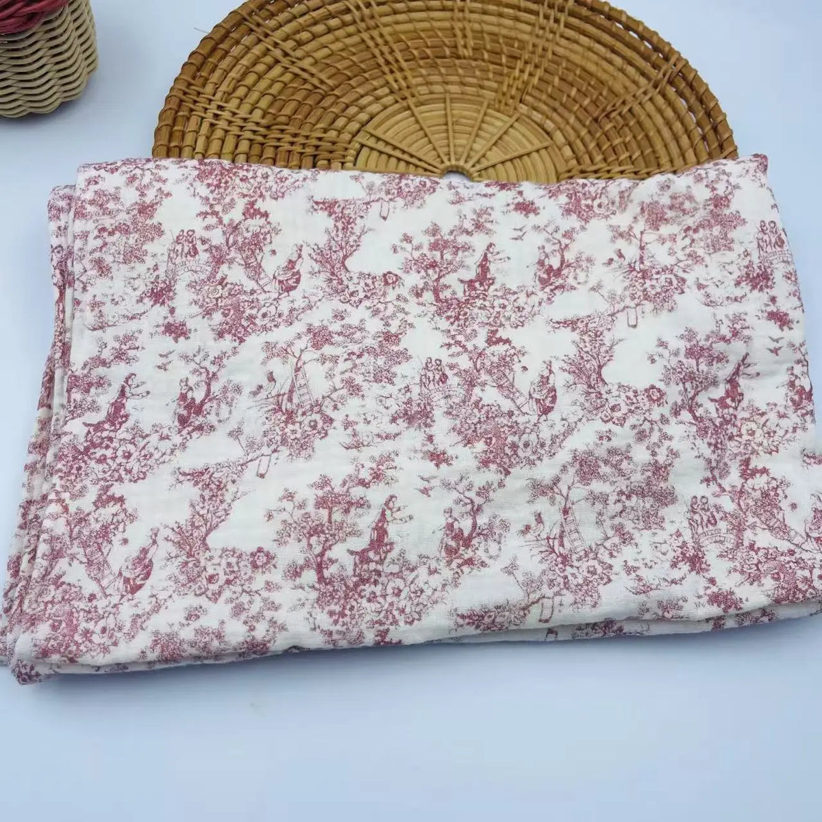 Vintage Floral & Fruit Print Cotton Muslin Baby Blanket
