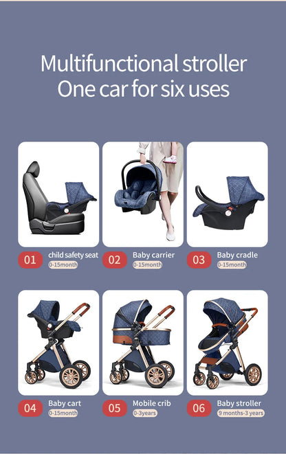 Luxury 3-in-1 Baby Stroller with Infant Carrier – Reversible, Lie-Flat, High Landscape Pushchair