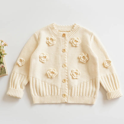 Baby & Toddler Girls Cotton Knit Cardigan (2–6 Years) – Button-Front Sweater with Duck Embroidery
