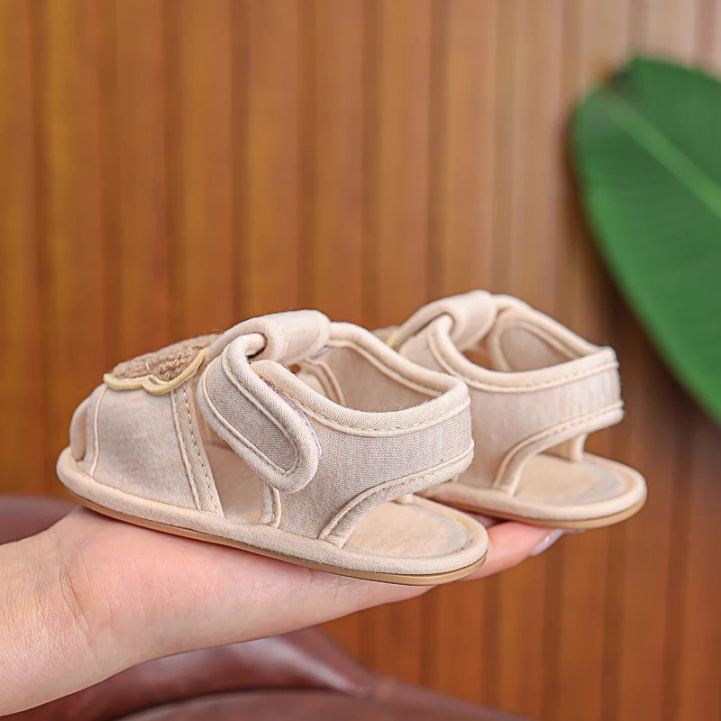 Textured Teddy Bear Open-Toe Baby Sandals