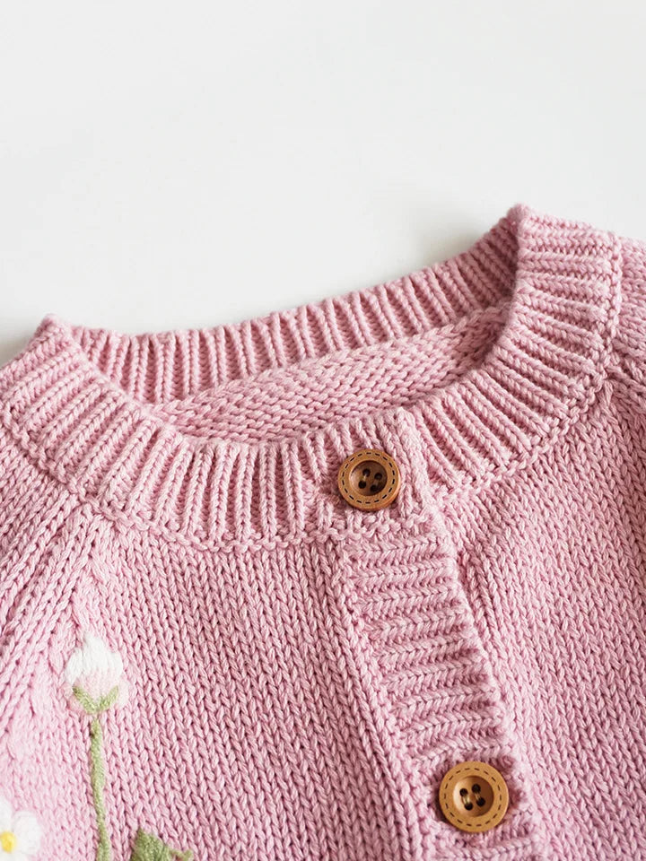 Baby & Toddler Girls Cotton Knit Cardigan (2–6 Years) – Button-Front Sweater with Duck Embroidery