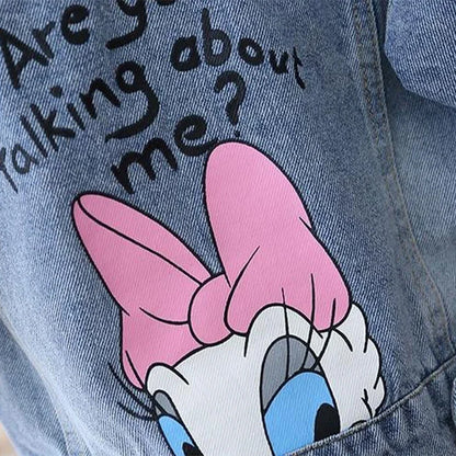 Girls Cartoon Denim Jacket – Playful Button-Front Coat for Spring & Fall (Ages 2–7)