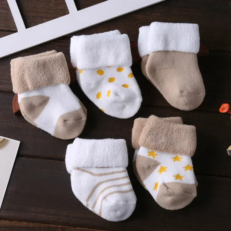 Cozy Fold-Over Cuff Baby Socks – 5-Pack