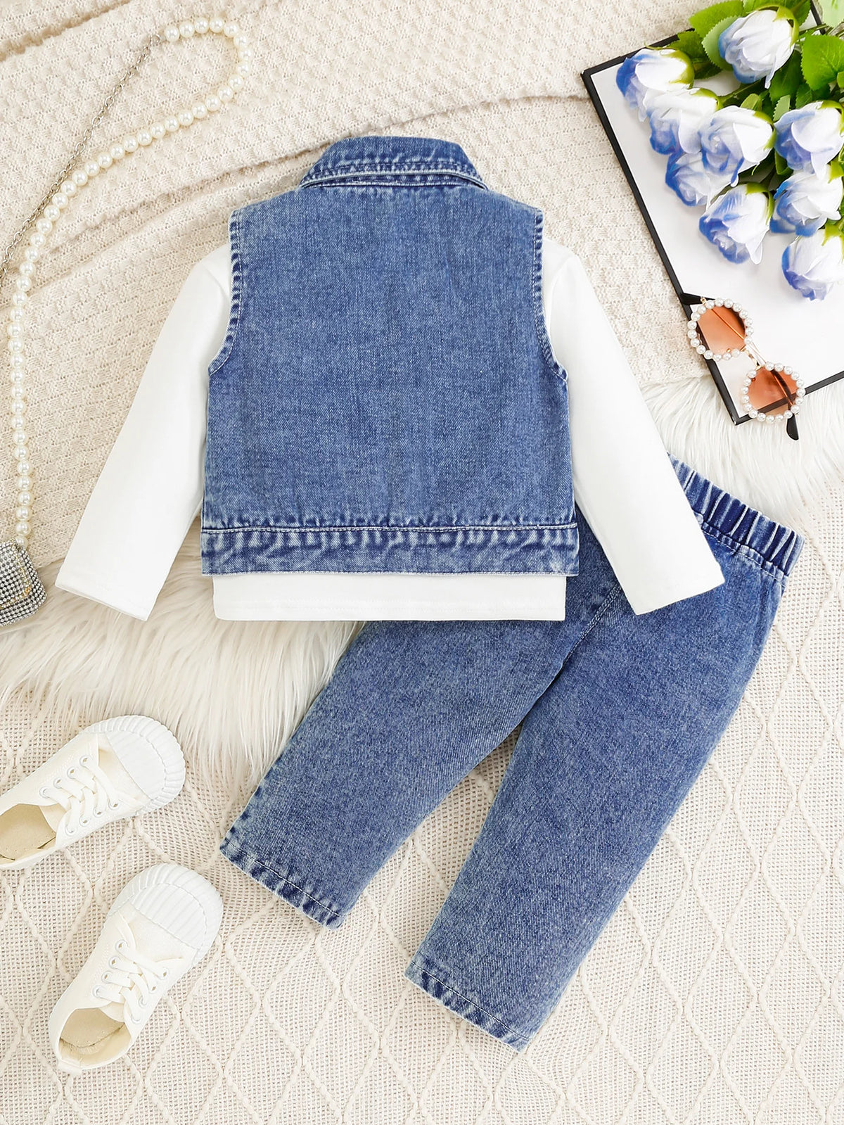 Butterfly Flight Girls’ Denim Vest & Pants 3-Piece Set