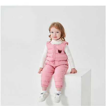 Quilted Puffer Overalls with Bear Patch for Toddlers & Kids