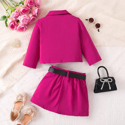 3D Rose Girls’ Blazer & Pleated Skirt Set