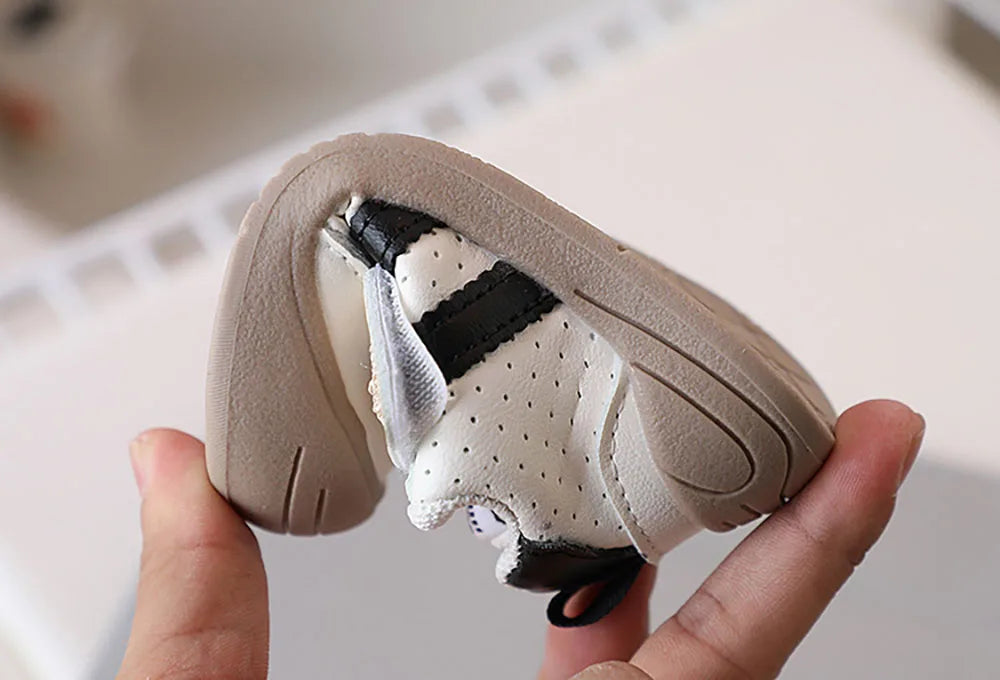 Bear Patch Double-Strap Baby & Toddler Sneakers with Flexible Soles