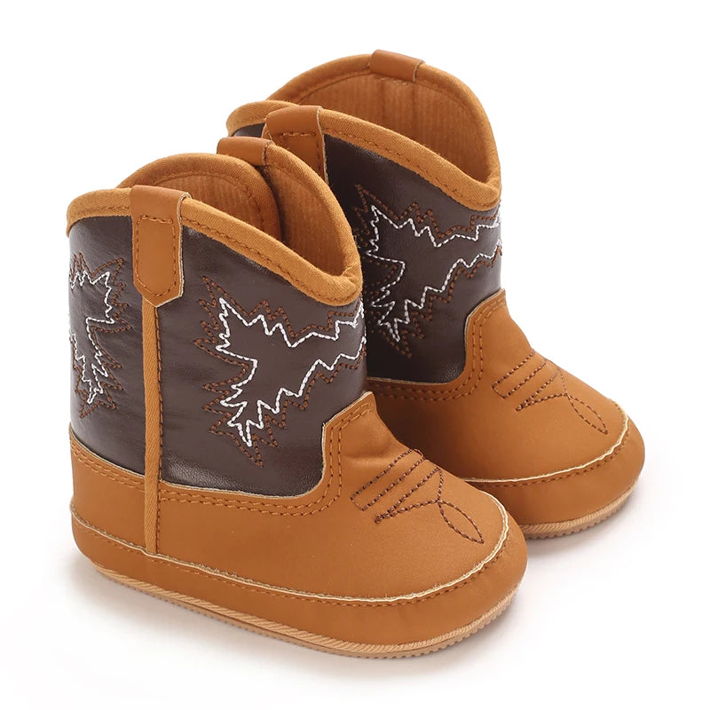 Western Floral Embroidered Baby Cowboy Boots with Soft Cotton Soles