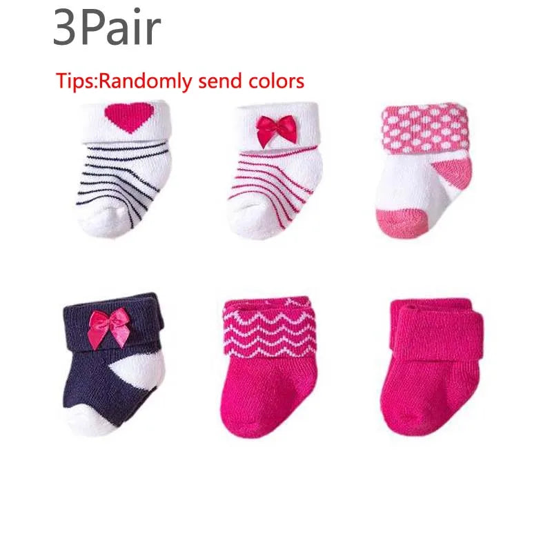 3-Pack Pink Heart & Bow Baby Girl Winter Socks