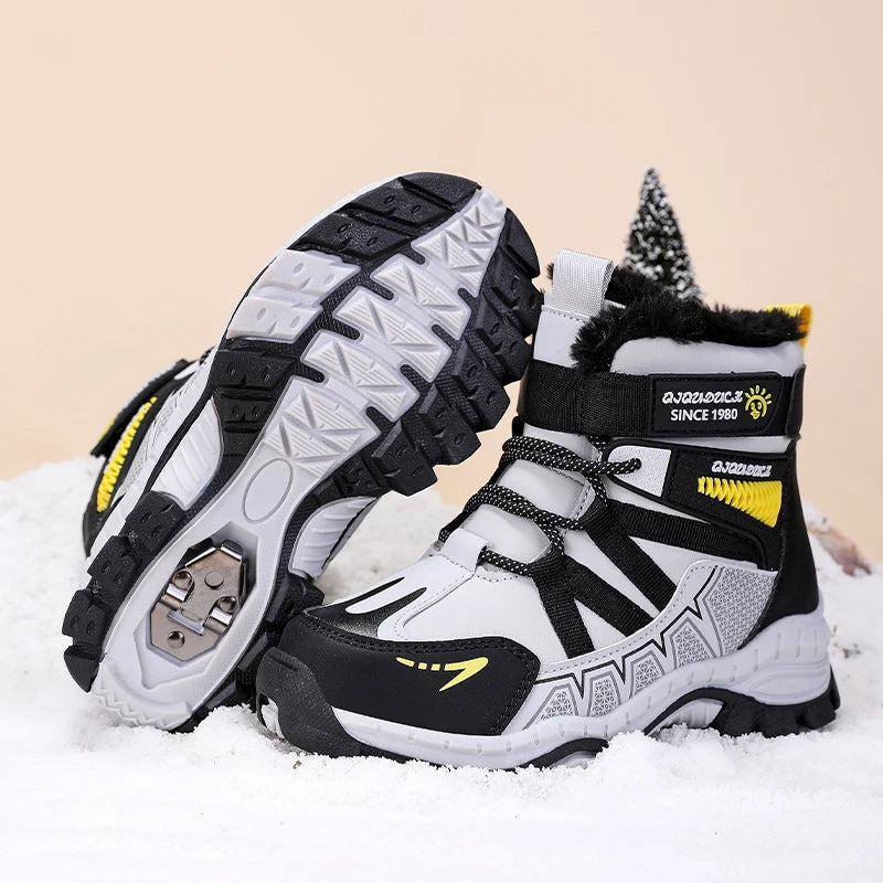 Sporty High-Top Plush-Lined Winter Boots for Boys