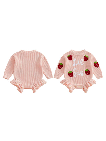 Strawberry Knit Sweater Romper for Baby Girls