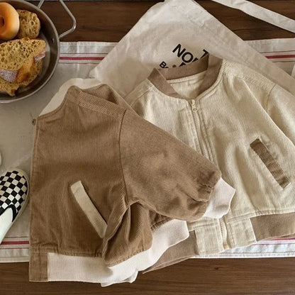 Contrast-Trim Ribbed Zip Bomber Jacket for Kids