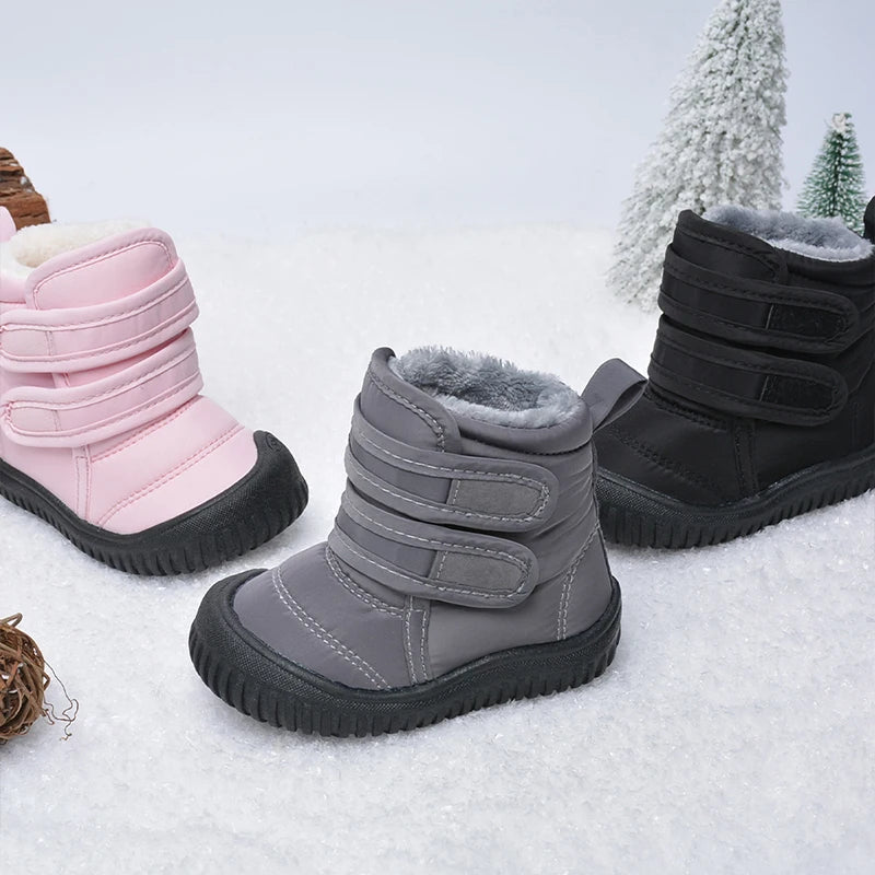 Plush-Lined Double-Strap Snow Boots for Kids