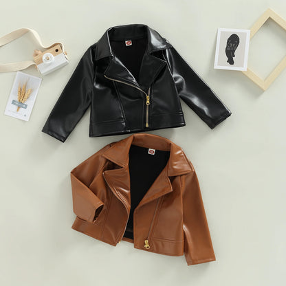 Classic Moto Kids’ Faux Leather Jacket with Gold-Tone Zip
