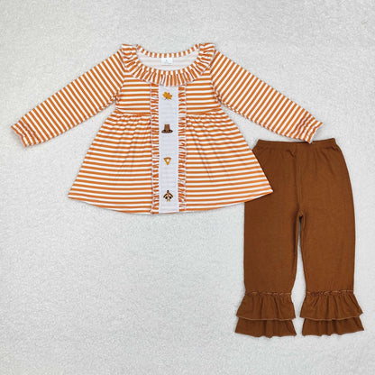 Autumn Pumpkin & Bow Two-Piece Tunic & Pants Set for Girls