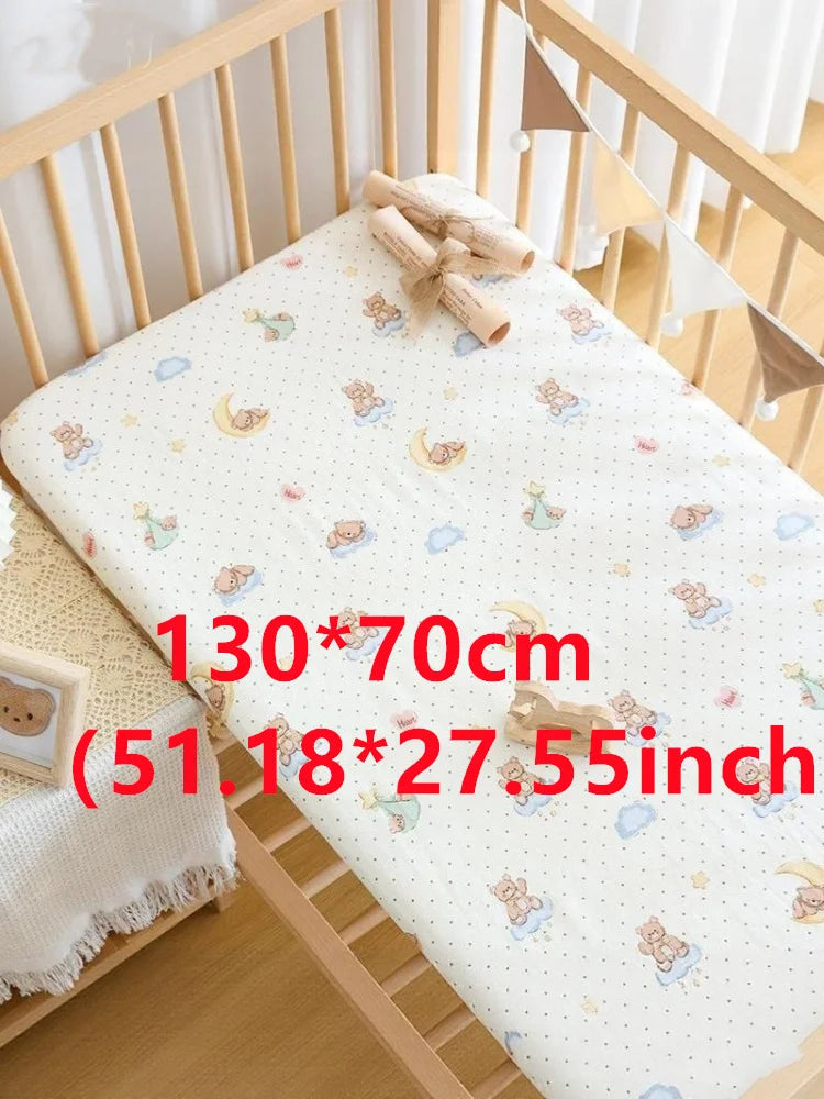 Playful Teddy Bear & Animal Print Cotton Crib Fitted Sheet
