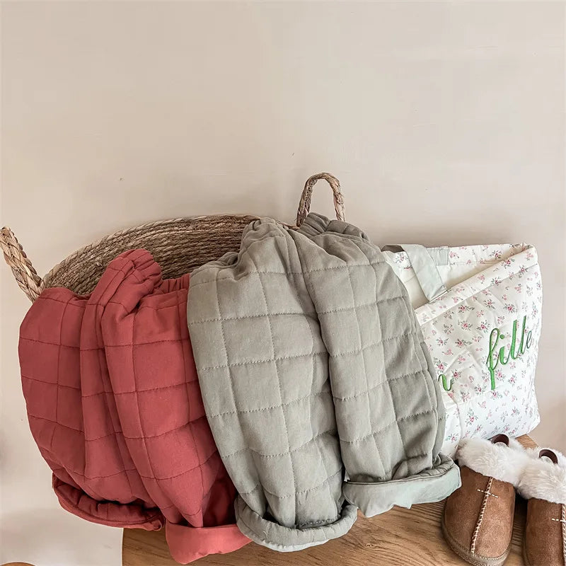 Grid-Quilted Loose Fit Winter Pants for Kids