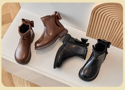 Bow-Detail Zip Ankle Boots for Kids