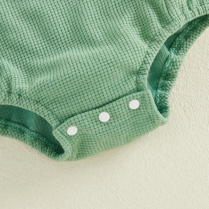 Dino Half-Birthday Waffle-Knit Overall Romper for Baby Boys