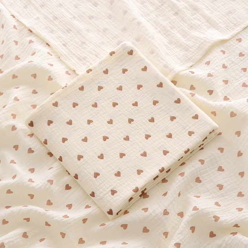 Playful Heart & Animal Print Cotton Muslin Baby Blanket