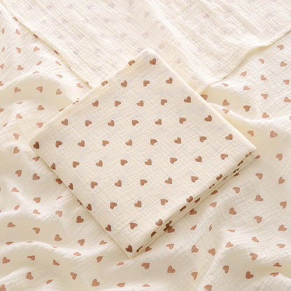 Playful Heart & Animal Print Cotton Muslin Baby Blanket
