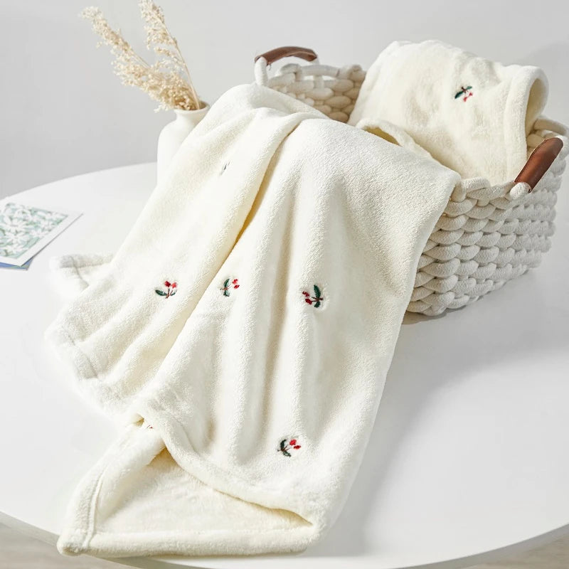 Embroidered Polar Fleece Baby Blanket with Tiny Motifs