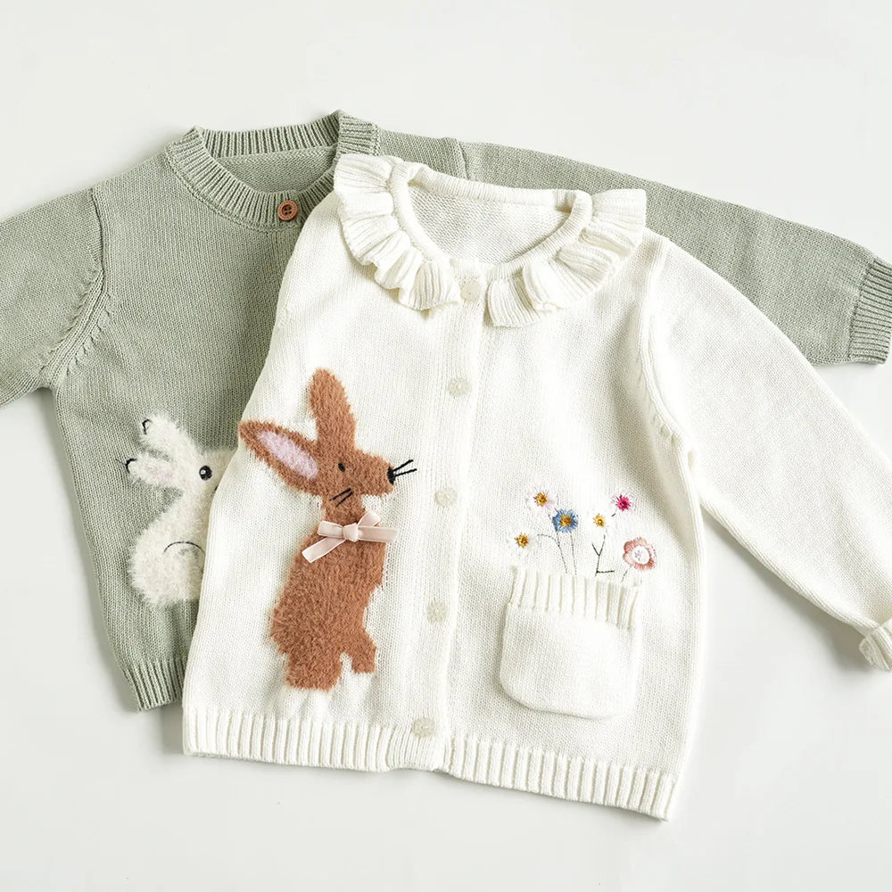 Knit Cardigan Sweater for Babies, Toddlers & Little Kids (9 Months–7 Years) – Button-Front, Embroidered Animals & Floral Details