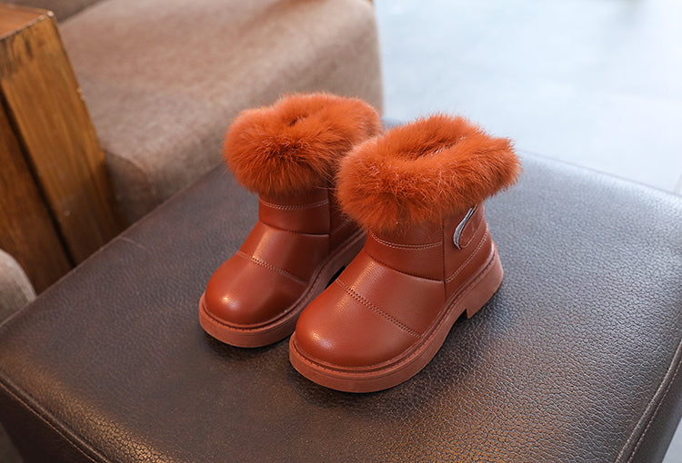 Girls' Faux Fur Trim Snow Boots – Warm Winter Ankle Boots for Toddlers & Little Girls