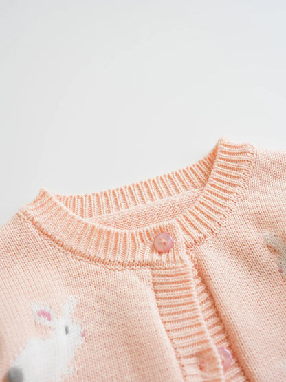 Baby & Toddler Girls Cotton Knit Cardigan (2–6 Years) – Button-Front Sweater with Duck Embroidery
